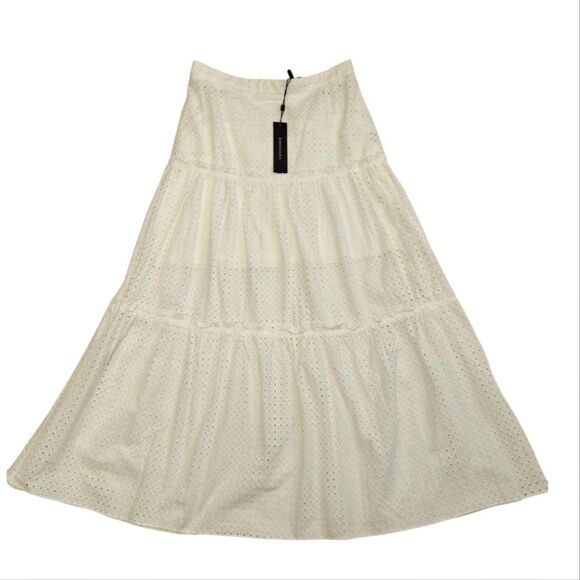 NWT BCBGMaxAzria White Cream Tiered Maxi Skirt for Casual Resort Wear 6 - Picture 1 of 12